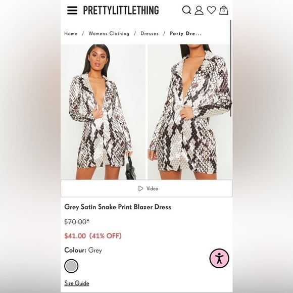 PrettyLittleThing Dresses & Skirts - NWT PRETTY LITTLE THING “Grey Satin Snake Print Blazer Dress”